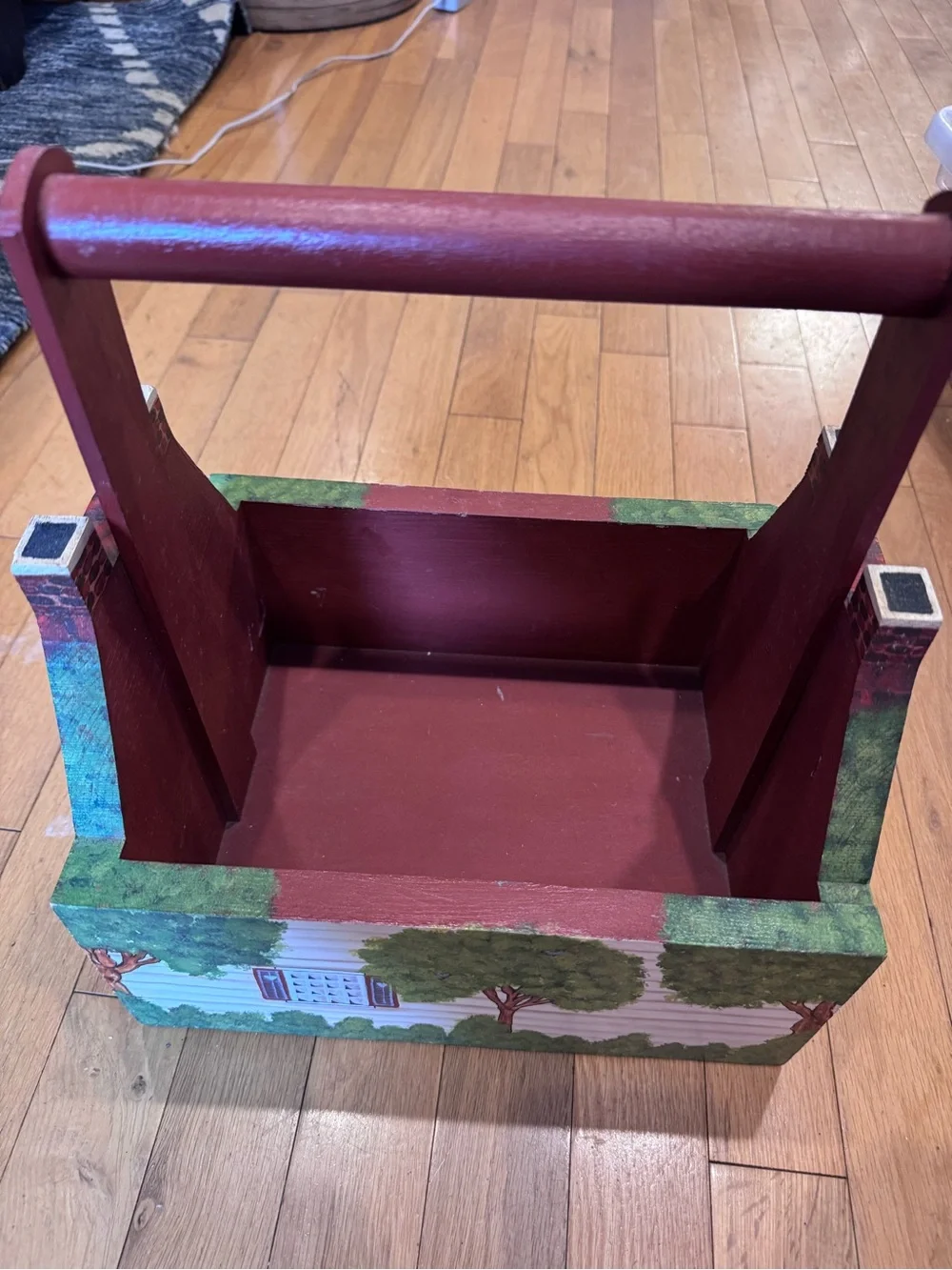 Folk Art House Wood Caddy Basket Treasures by Laurene Hand Painted Cottage